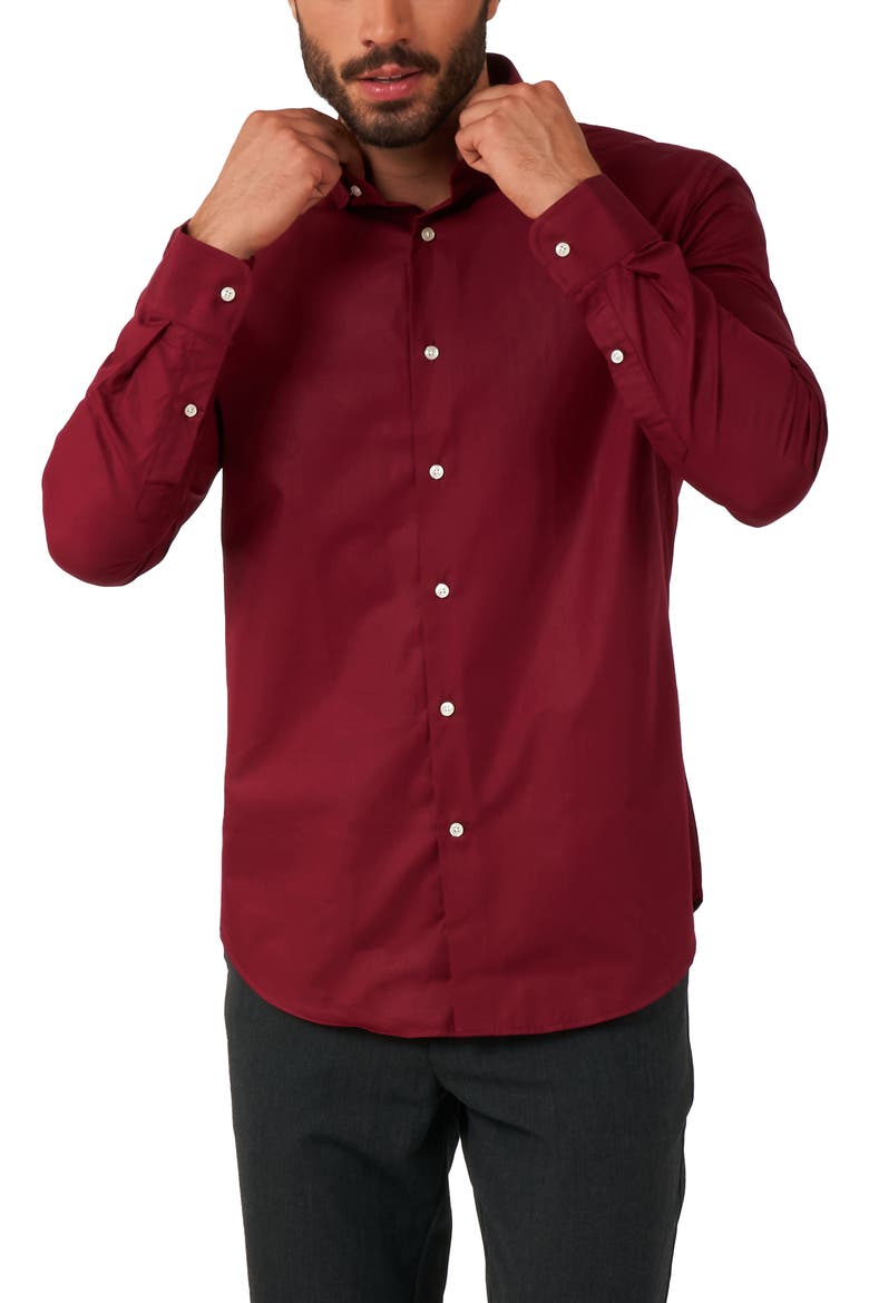 Blazing Burgundy Solid Button-Up Shirt, Main, color, RED