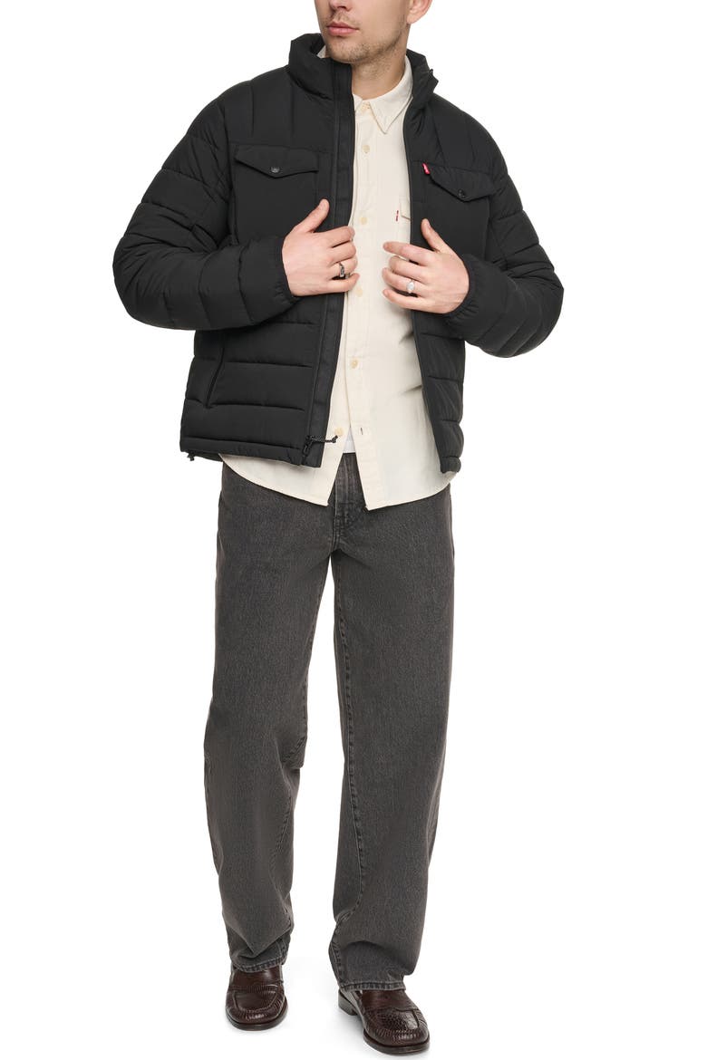 Stand Collar Puffer Jacket, Alternate, color, BLACK