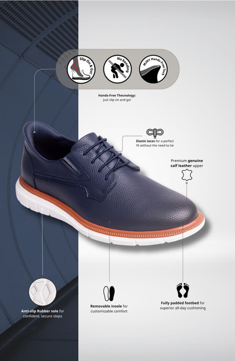 Marc Joseph New York Cloud Street Hands Free Technology Leather Plain Toe Casual Oxford, Alternate, color, Navy Grainy Leather