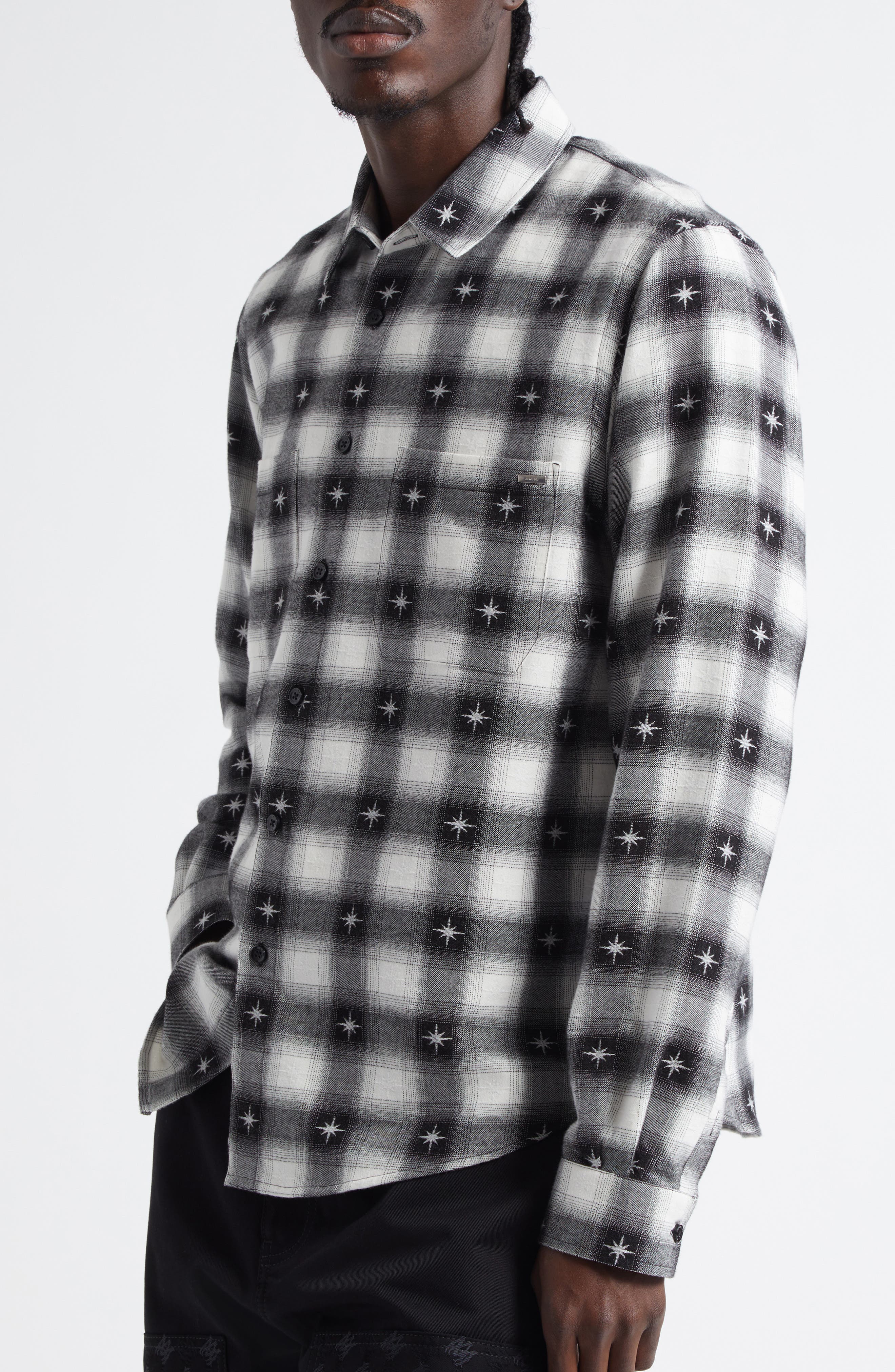 AMIRI Starburst Plaid Cotton Flannel Button-Up Shirt (Men) | Nordstrom