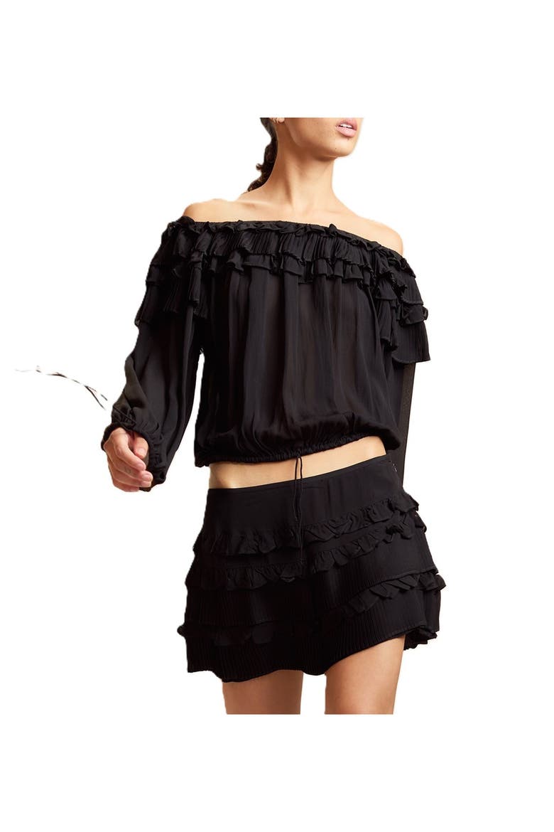 Ruffle Pleated Micro Skirt, Main, color, Black