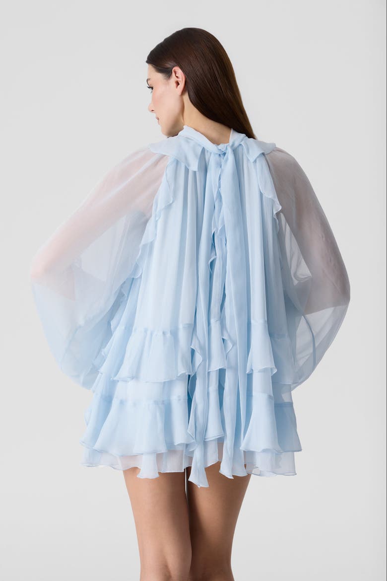 Tiered Ruffle Silk Chiffons Tunic Mini Dress, Alternate, color, Light Blue