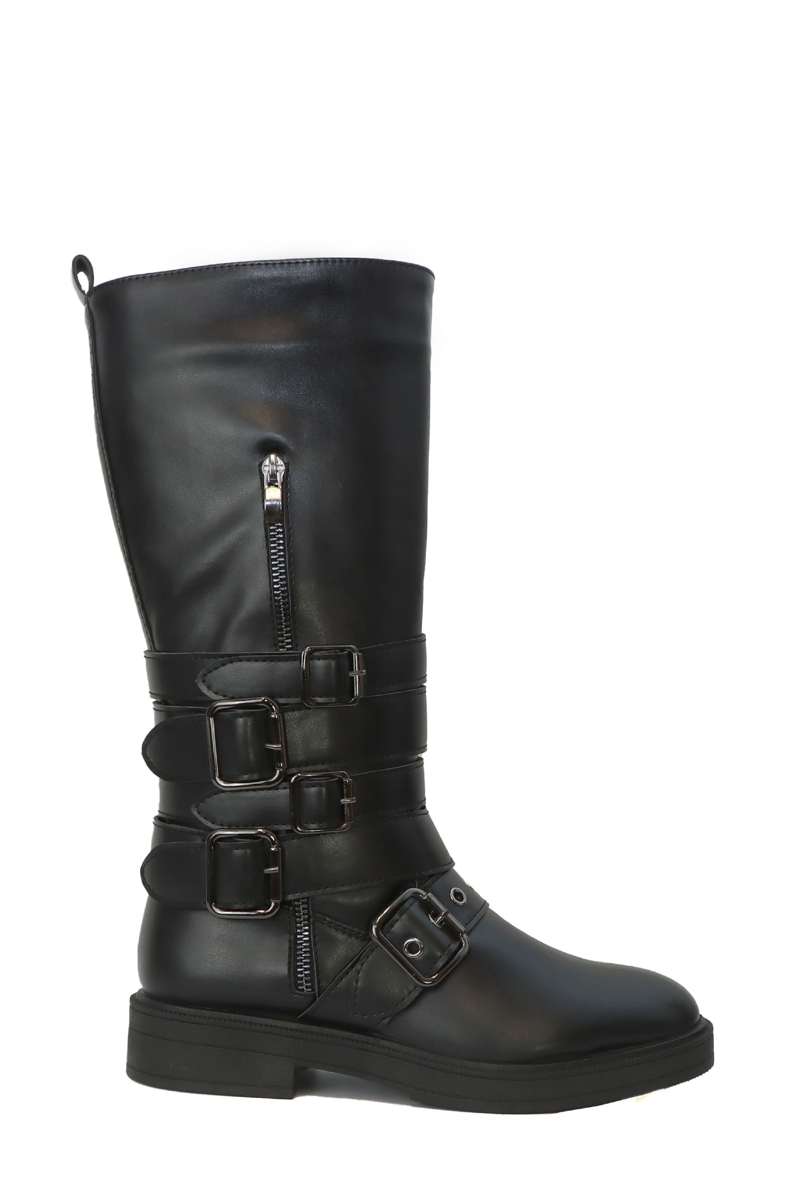 Rhina Knee High Faux Leather Motor Boot, Alternate, color, BLACK