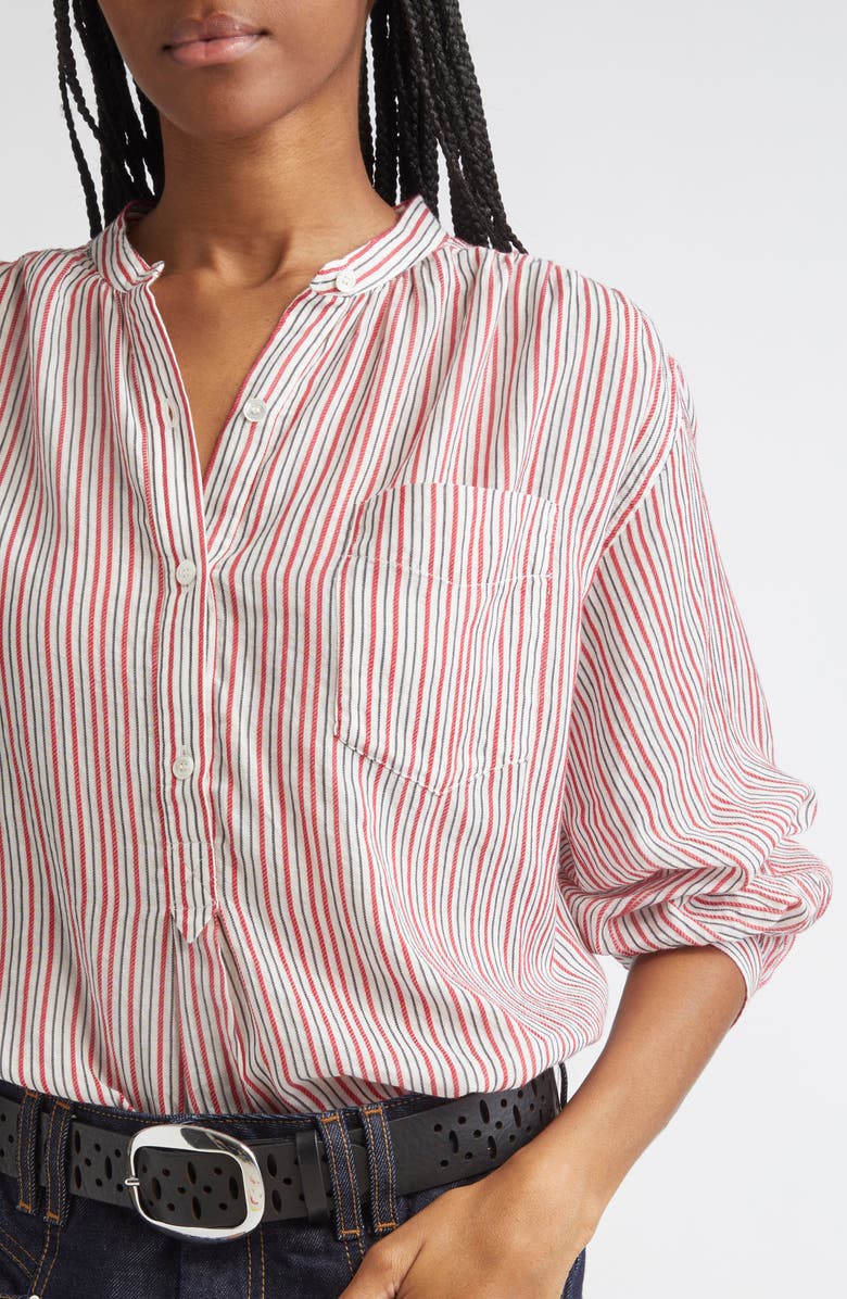Isabel Marant Étoile Sapha Long Sleeve Stripe Button-Up Shirt, Alternate, color, Ecru/ Red