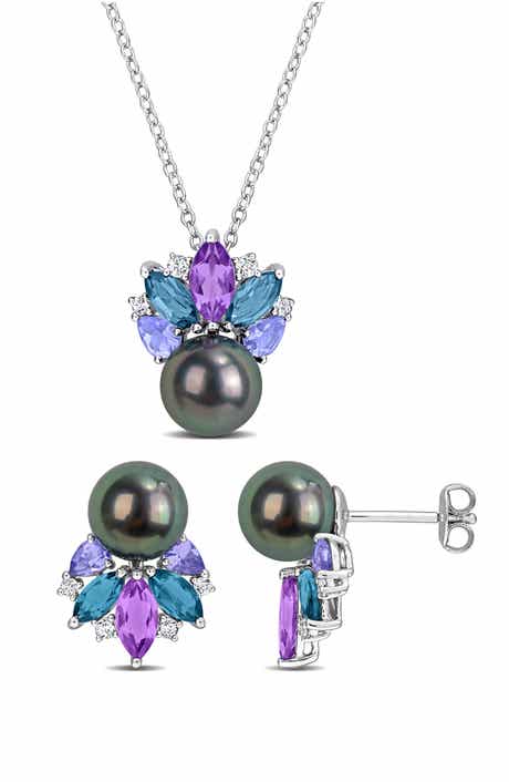 DELMAR Tahitian Pearl Pendant Necklace & Stud Earrings Set