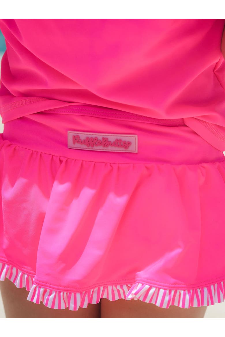 Toddler Girls Short Sleeve Ruffle UPF50+ Rash Guard Skirted 2-Piece, Alternate, color, Neon Magenta