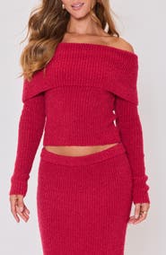 VICI Collection Ruby Off the Shoulder Crop Sweater
