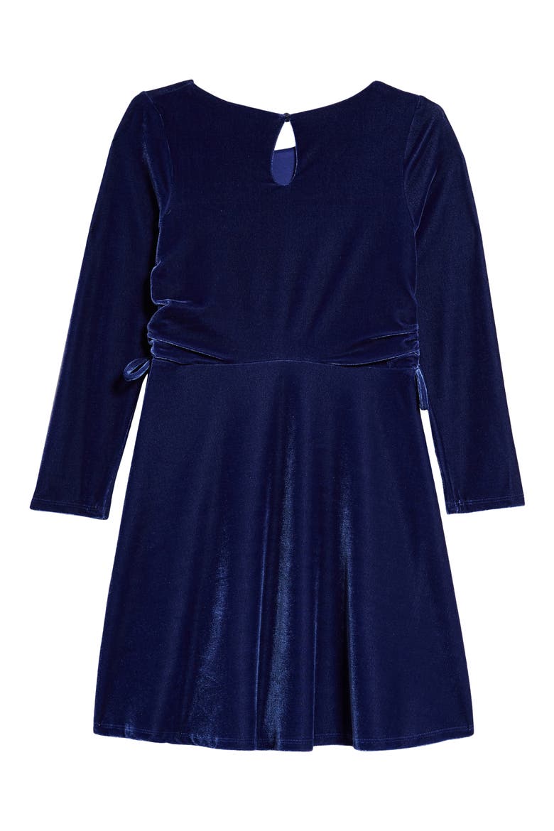 Kids' Long Sleeve Velvet Dress, Alternate, color, BLUE