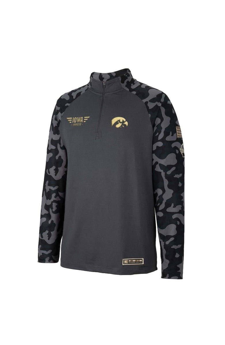 COLOSSEUM Men's Colosseum Charcoal Iowa Hawkeyes OHT Military Appreciation Long Range Raglan Quarter-Zip Jacket, Alternate, color, Charcoal