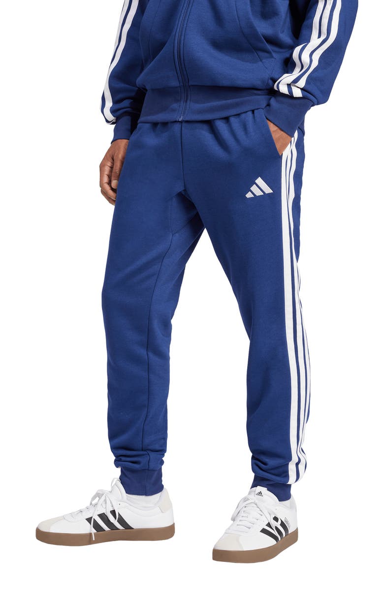 adidas Essentials 3-Stripes Fleece Sweatpants, Alternate, color, Dark Blue/White