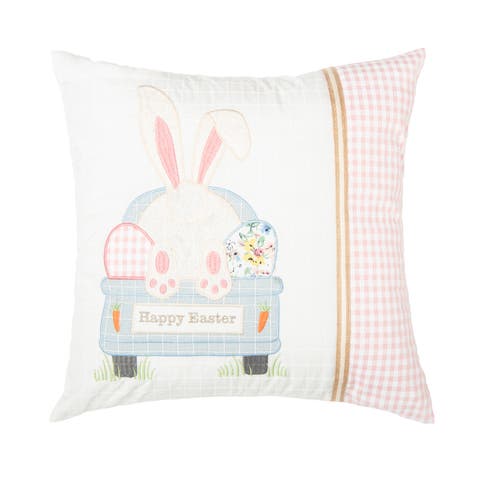 Happy Easter Spring Themed Bunny Eggs Accent Throw Pillow, 18" x 18"