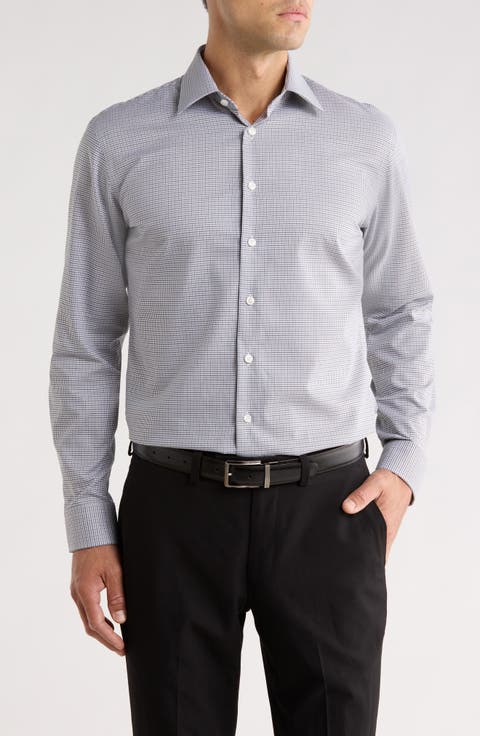 Trim Fit Premium Check Cotton Button-Up Shirt (Big & Tall)