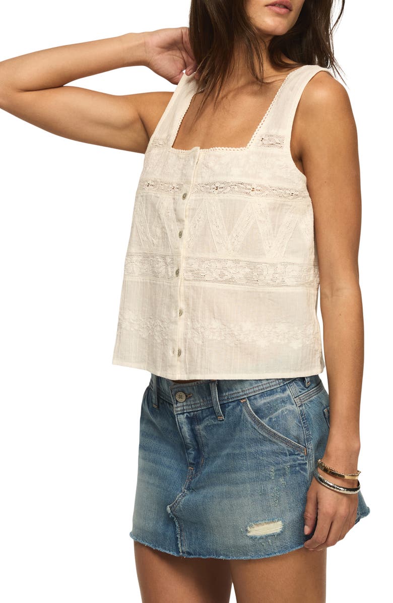 Lucky Brand Embroidered Lace Crop Tank, Alternate, color, Whisper White