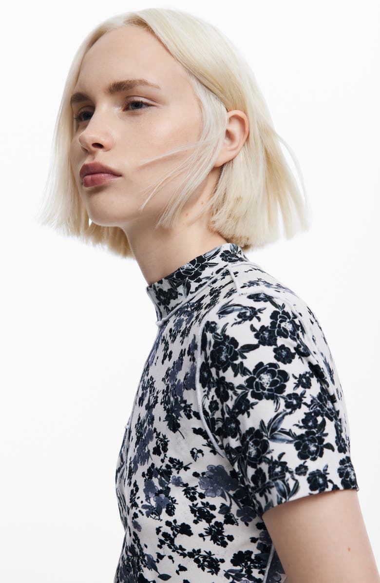 Desigual Patchy Floral Mock Neck T-Shirt, Alternate, color,