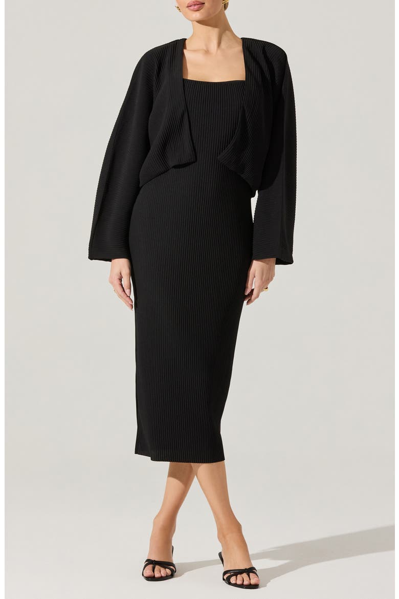 Long Sleeve Shrug & Ribbed Sweater Dress Set, Main, color, BLACK