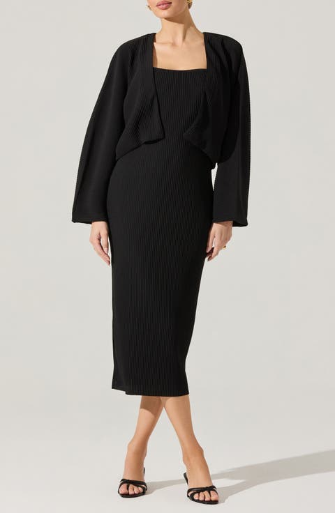 Long Sleeve Shrug & Ribbed Sweater Dress Set