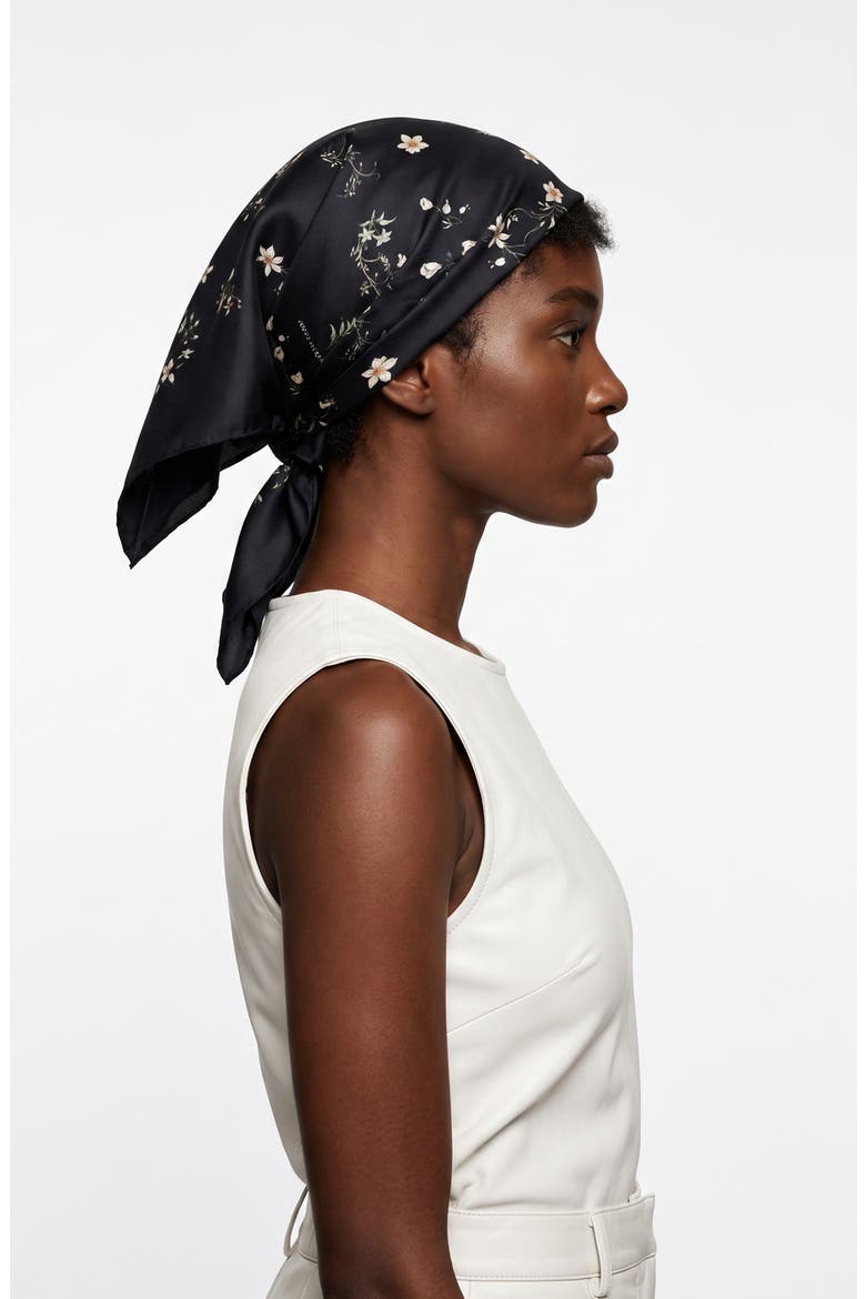 Starlit Bloom Double Sided Silk Scarf, Alternate, color, Black