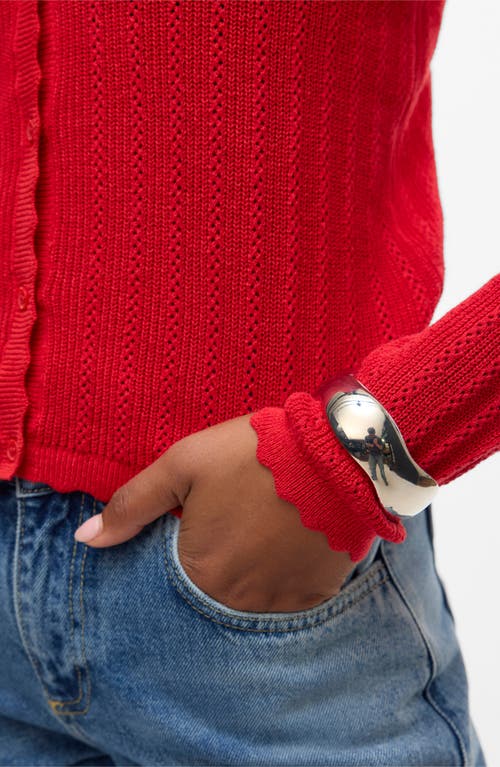 Vero Moda Luxlight V-neck Pointelle Cardigan In Red