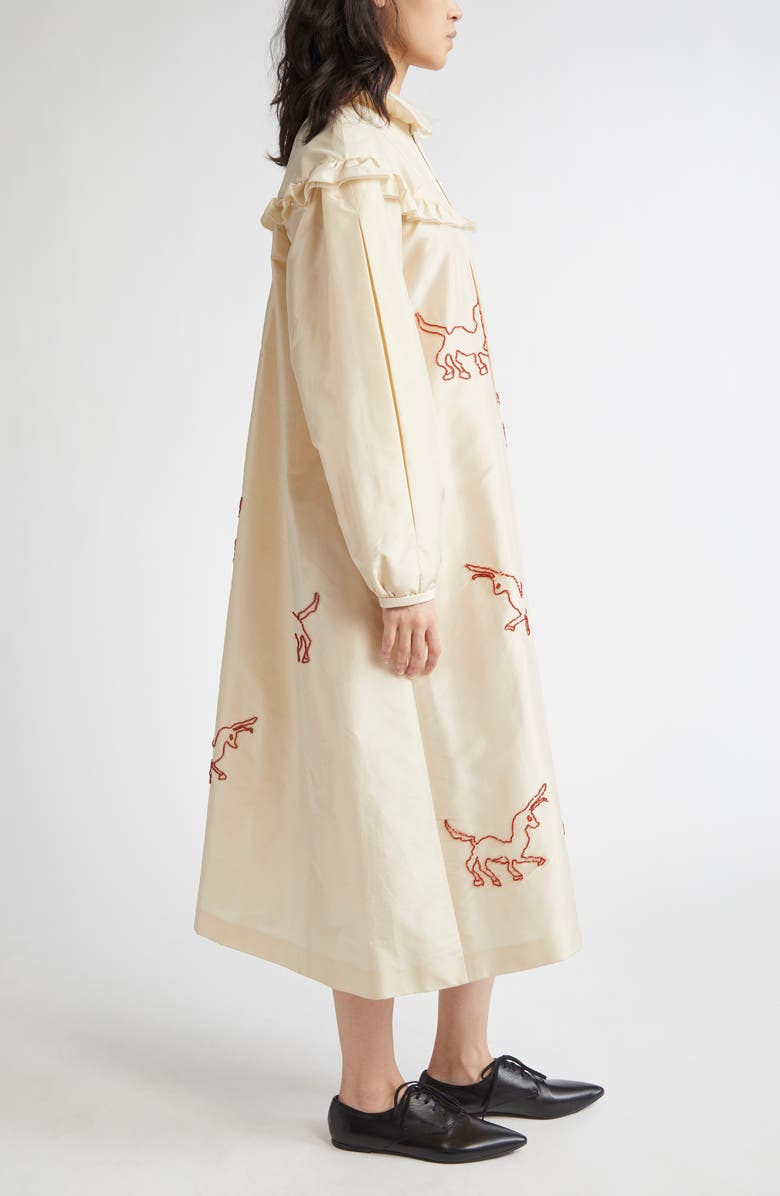 Meruert Tolegen Goat Beaded Ruffle Taffeta Coat, Alternate, color,