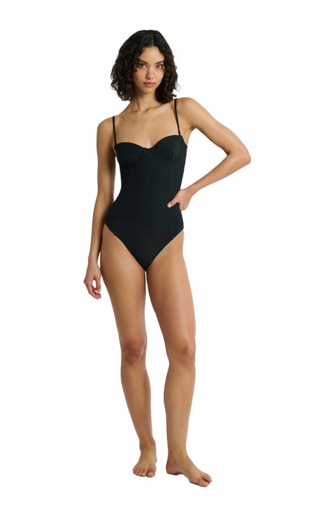 amerge ♡ sheer ribbon feminine onepiece The Bonita One Piece - Wide Rib - Tangerine - Classic