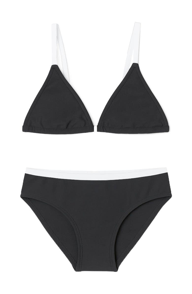 Limeapple Black and White Triangle String Bikini Swimsuit, Main, color, Black