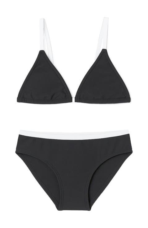 Black and White Triangle String Bikini Swimsuit