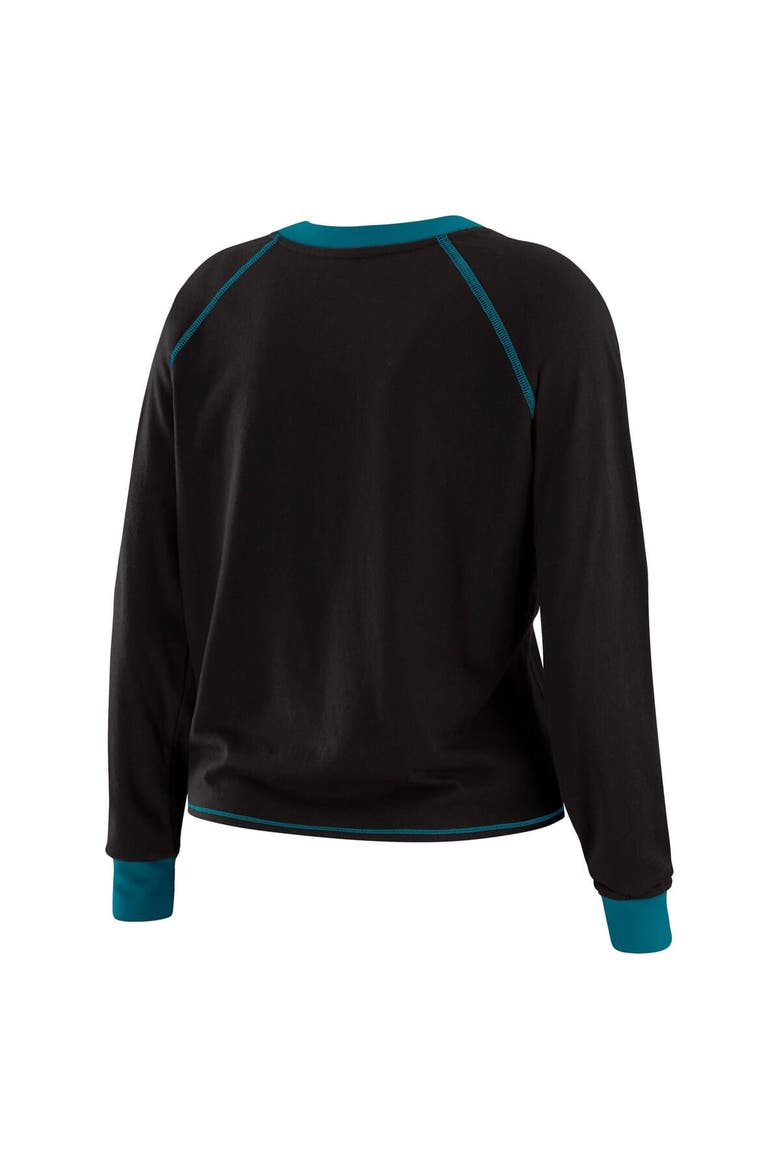 Women's WEAR by Erin Andrews Black/Teal Jacksonville Jaguars Tie-Front Long Sleeve Top, Alternate, color, Black