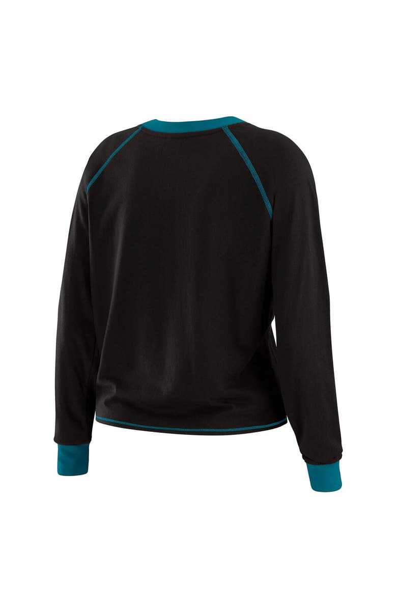 WEAR by Erin Andrews Women's WEAR by Erin Andrews Black/Teal Jacksonville Jaguars Tie-Front Long Sleeve Top, Alternate, color, Black