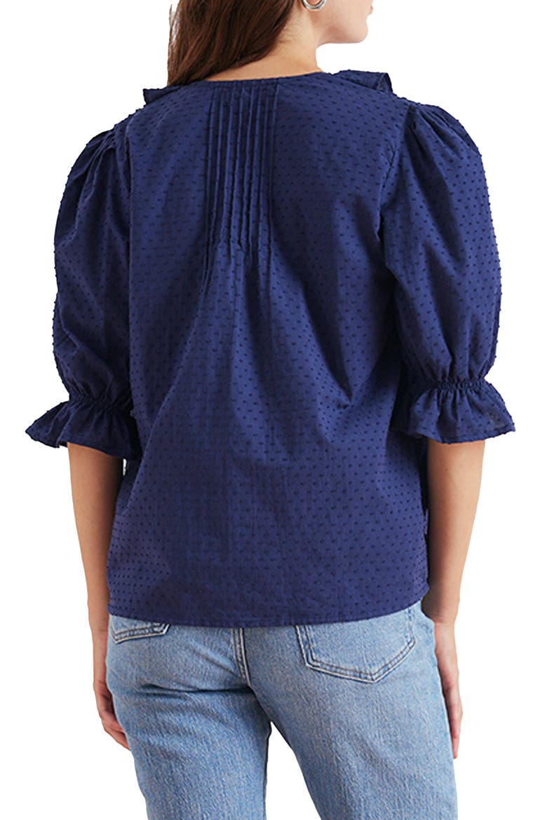 Chloe Swiss Dot Ruffle Shirt, Alternate, color, Navy