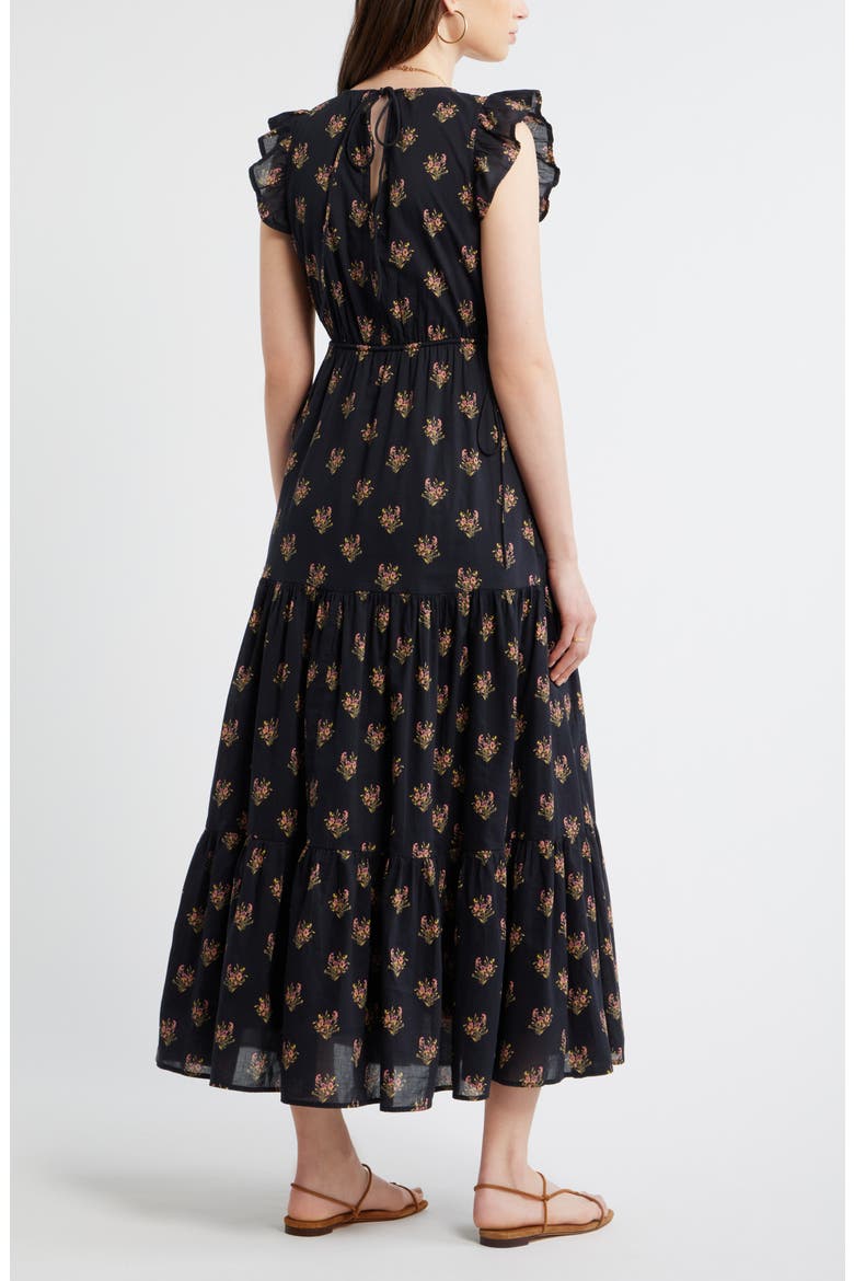 Floral Print Cotton Midi Dress, Alternate, color, BLACK- PINK BOQUET