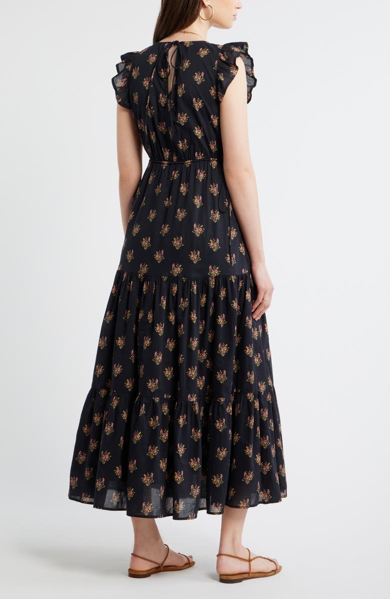 Treasure & Bond Floral Print Cotton Midi Dress, Alternate, color, Black- Pink Boquet