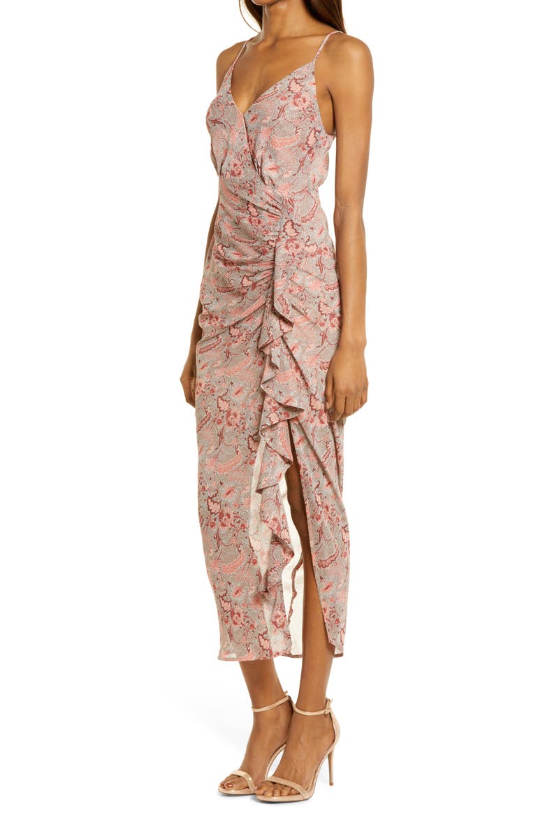 Floral Ruffle Chiffon Dress, Alternate, color, TEAL-CORAL MULTI FLORAL