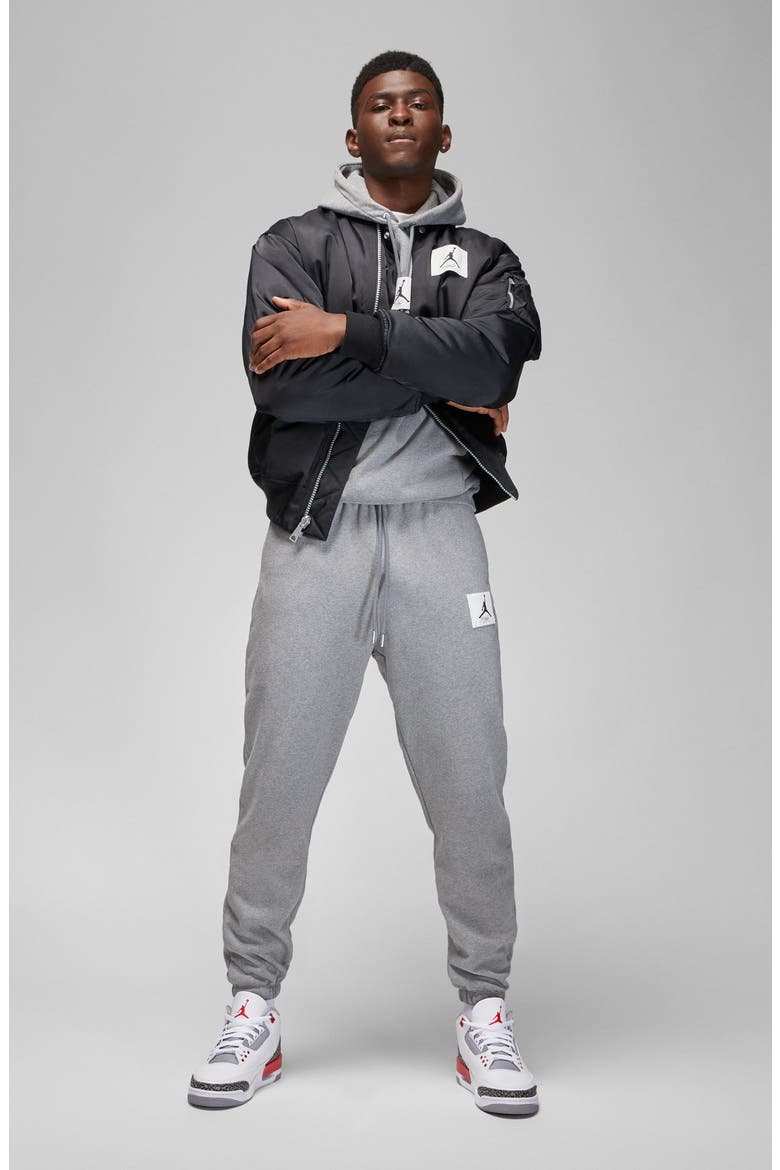Essentials Statement Fleece Sweatpants, Alternate, color, CARBON HEATHER/ SAIL