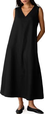Eileen Fisher Sleeveless Organic Linen Midi Shift Dress