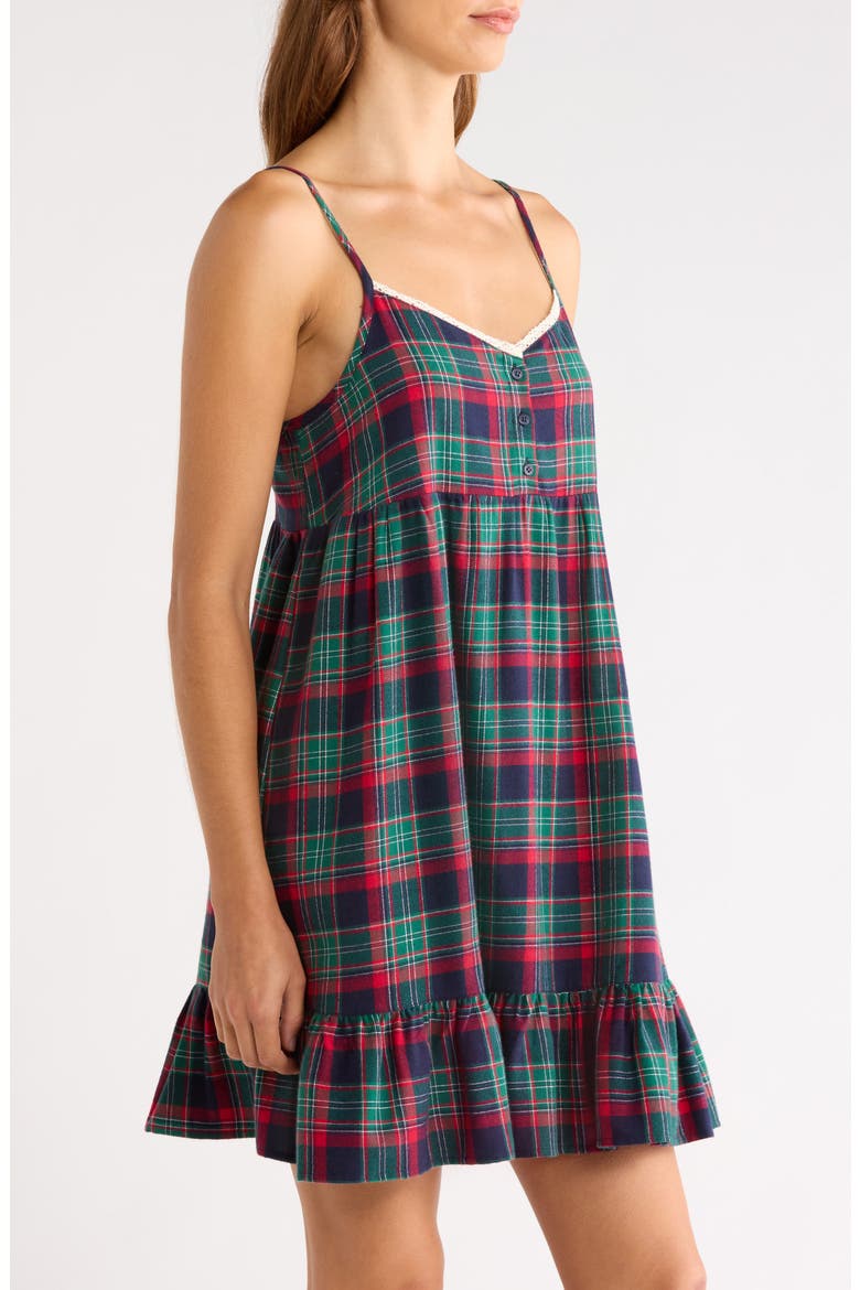 Cozy Short Flannel Nightgown, Alternate, color, NAVY- RED DAVIA PLAID