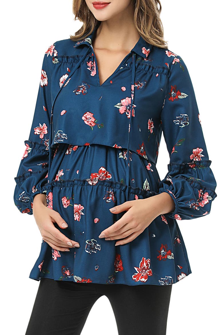 Coco Maternity/Nursing Peasant Top, Main, color, BLUE