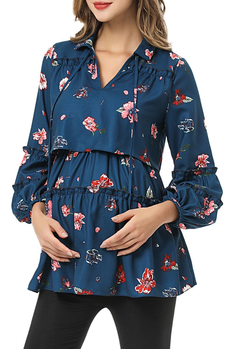 Kimi and Kai Coco Maternity/Nursing Peasant Top, Main, color, Blue