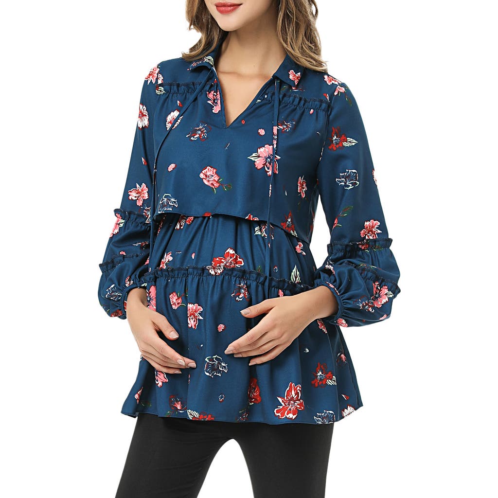 Kimi and Kai Coco Maternity/Nursing Peasant Top in Blue  product