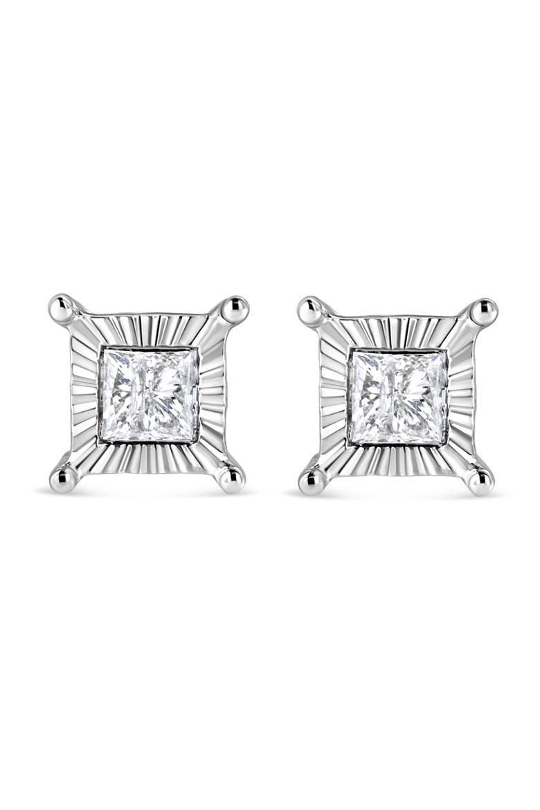 Silver 1.0 Cttw Diamond Miracle Princess Solitaire Stud Earrings, Alternate, color, White