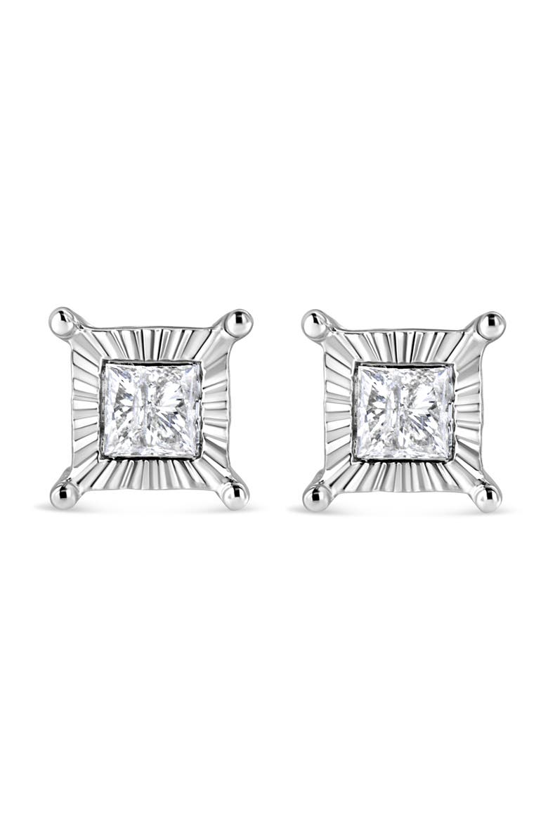 Haus of Brilliance Silver 1.0 Cttw Diamond Miracle Princess Solitaire Stud Earrings, Alternate, color, White