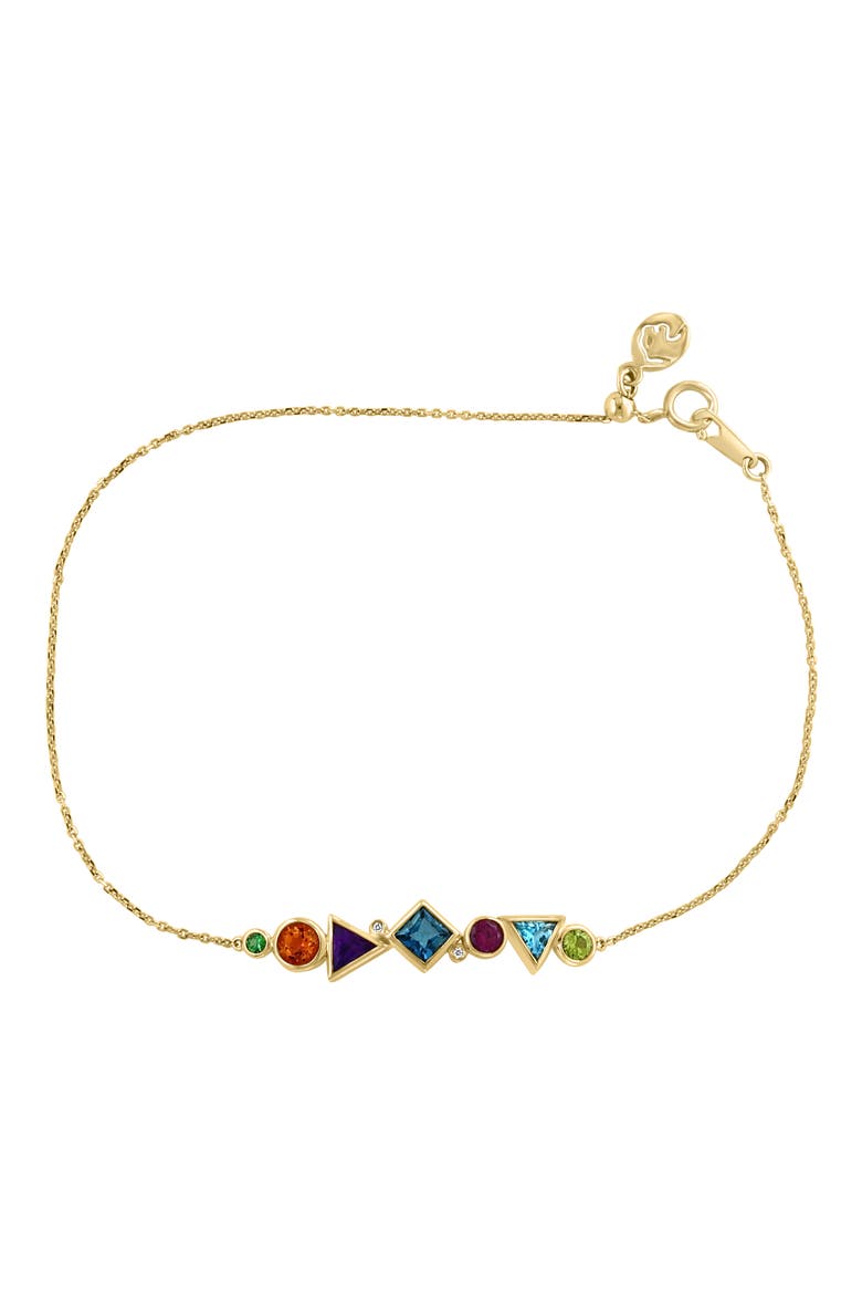 14K Yellow Gold Diamond & Semiprecious Stone Bracelet - 0.01ct., Main, color, MULTI
