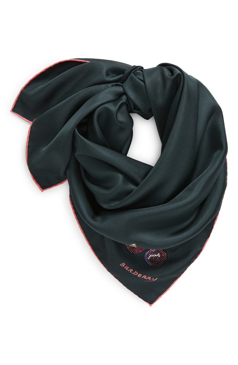 Burberry Cherry Print Square Silk Scarf, Alternate, color,