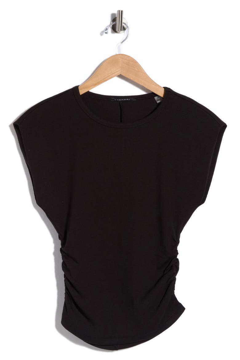 Cap Sleeve Ribbed T-Shirt, Alternate, color, BLACK