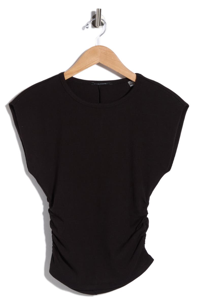 T Tahari Cap Sleeve Ribbed T-Shirt, Alternate, color, Black