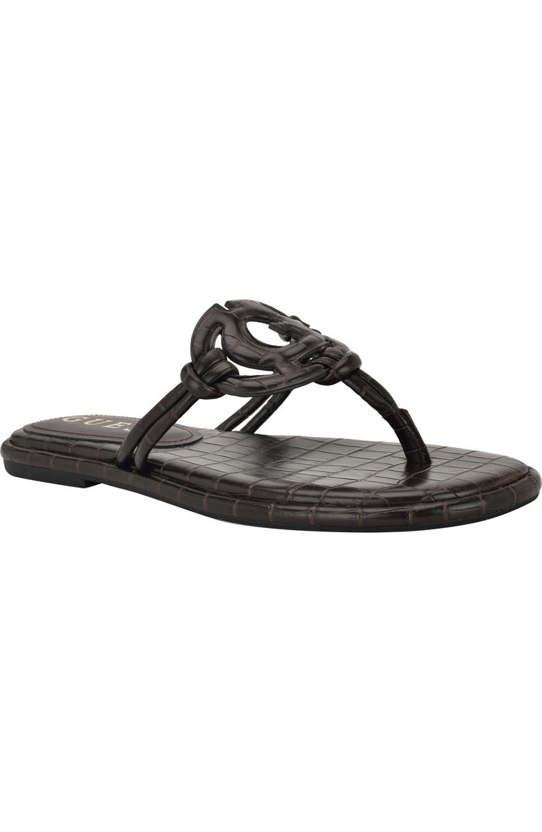 GUESS Saime Croc Embossed Sandal, Main, color, Dark Brown