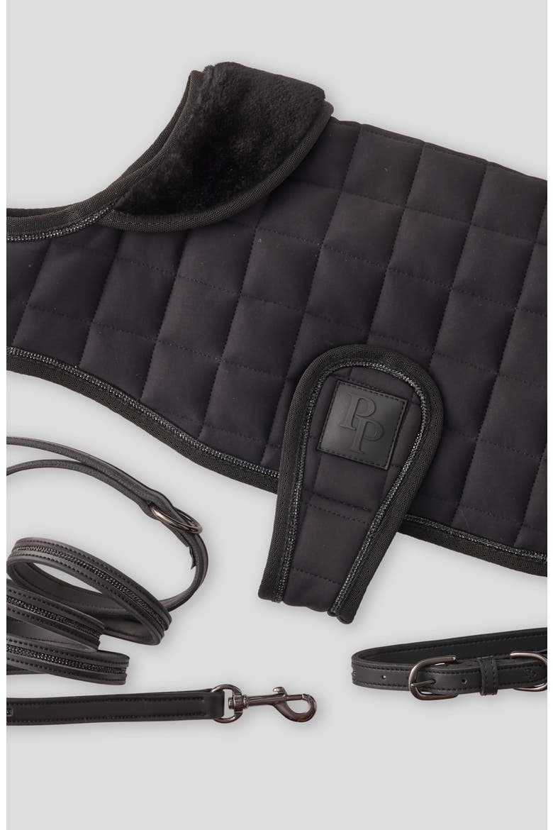 Roxy Crystal Bling Faux Leather Dog Coat, Alternate, color, BLACK BEAUTY