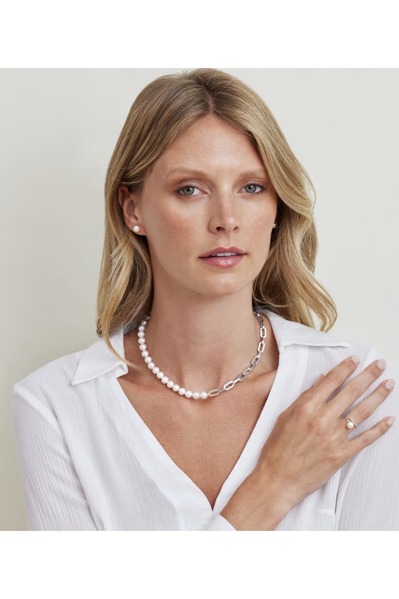 7mm White Freshwater Scarlett Pearl & Chain Necklace, Main, color, Sterling Silver