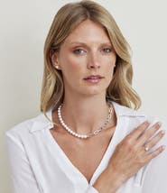 The Pearl Source 7mm White Freshwater Scarlett Pearl & Chain Necklace