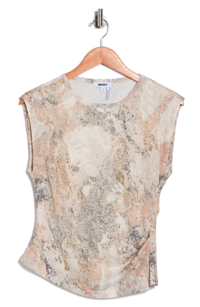 DKNY Cap Sleeve Knit Top, Main, color, Coconut/ Travertine Multi