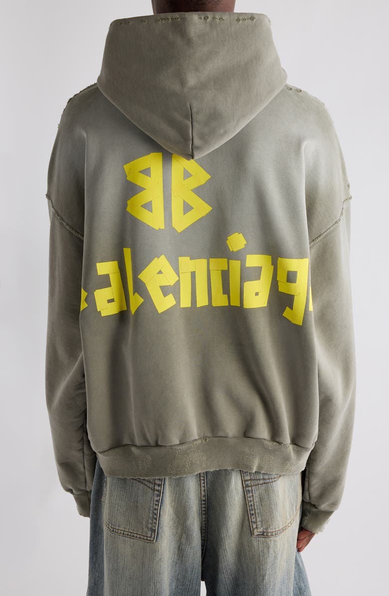Balenciaga Tape Type Ripped Pocket Large Fit Fleece Hoodie, Alternate, color,